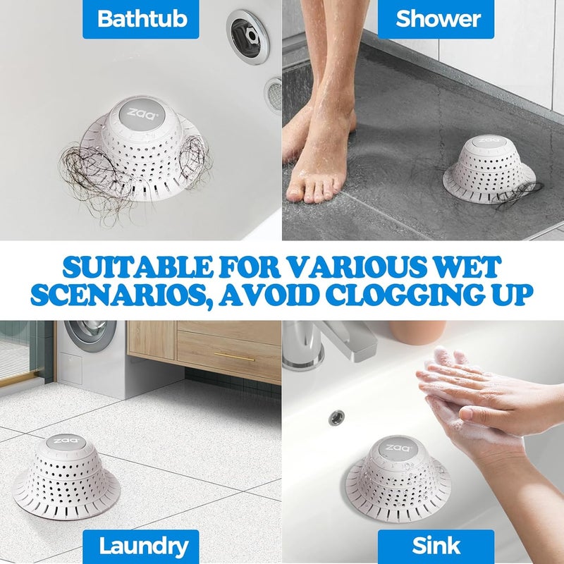 zaa Bathtub Drain Hair Catcher, Silicone Collapsible 2 Pack Drain Protector for Pop-Up and Regular Drains of Shower, Bathtub, Tub, Bathroom, Sink, White - Image 2